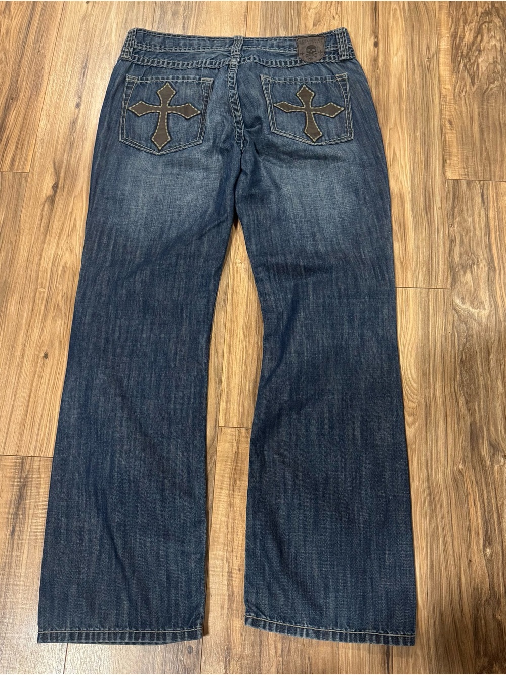 Affliction Los Angeles Cooper Blue Jean Relaxed Bootcut Denim Distressed Size 36